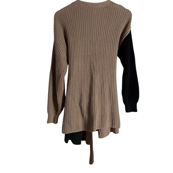 Love, Whit by Whitney Port Brown Colorblock Tie Waist Wrap Cardigan Sweater XS - Picture 12 of 13